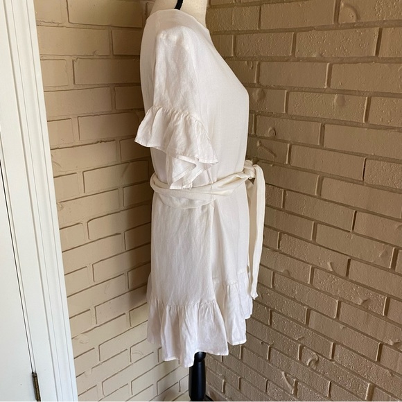 Urban Outfitters White Linen Mini Dress Size Small Preppy Boxy Babydoll Coastal - Picture 4 of 9